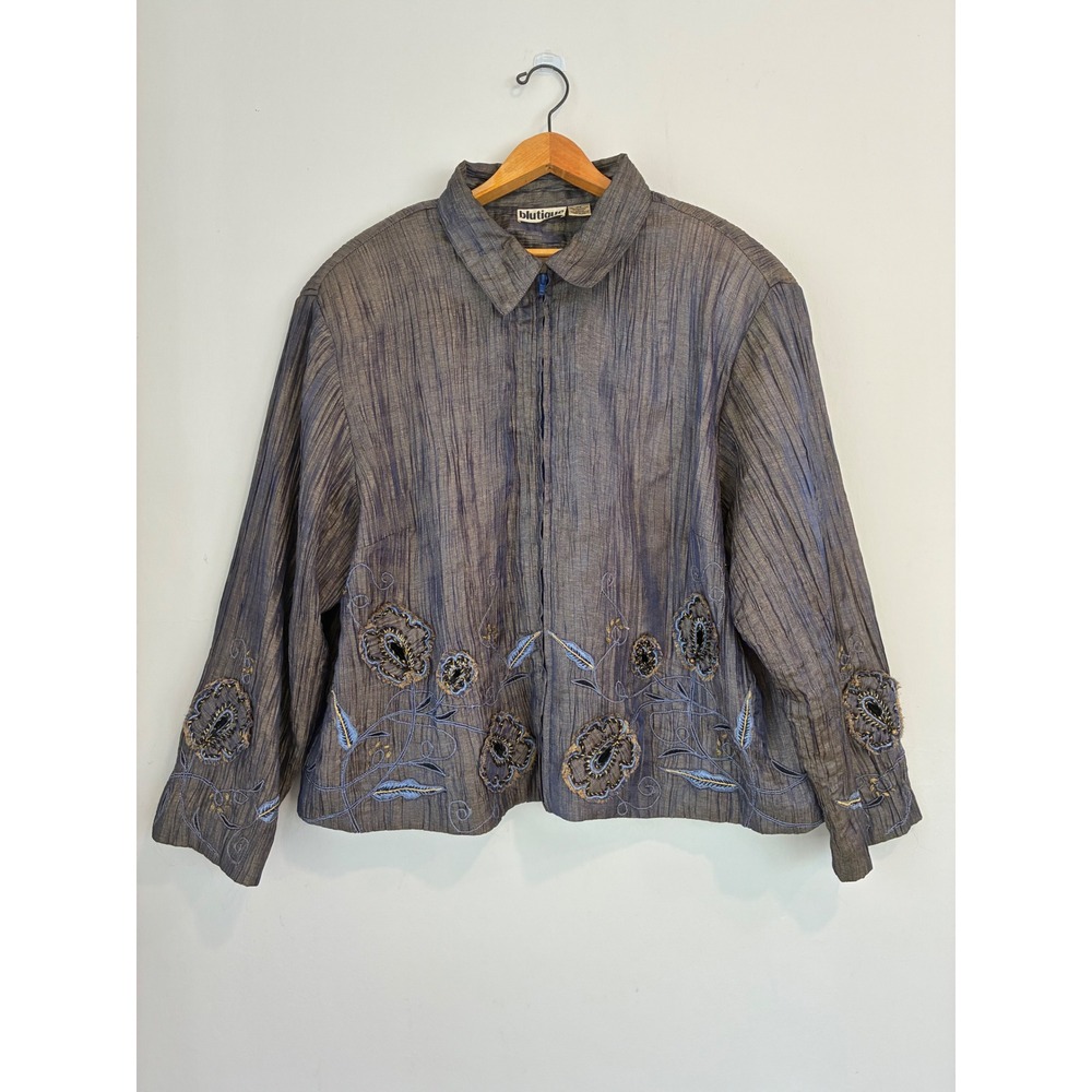Blutique 3X Embroidered Floral‎ Jacket Top, Textured, Unique, Collared